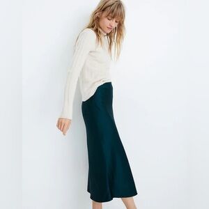 Madewell Satin Midi Maxi Skirt Deep Green